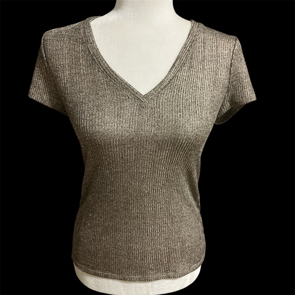 White House Black Market Metallic Short Sleeve Top